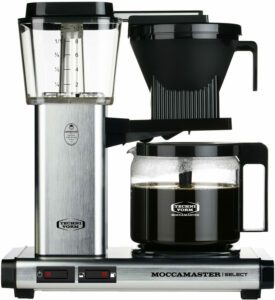 Cafetière électrique avec carafe de verre remplie de café
