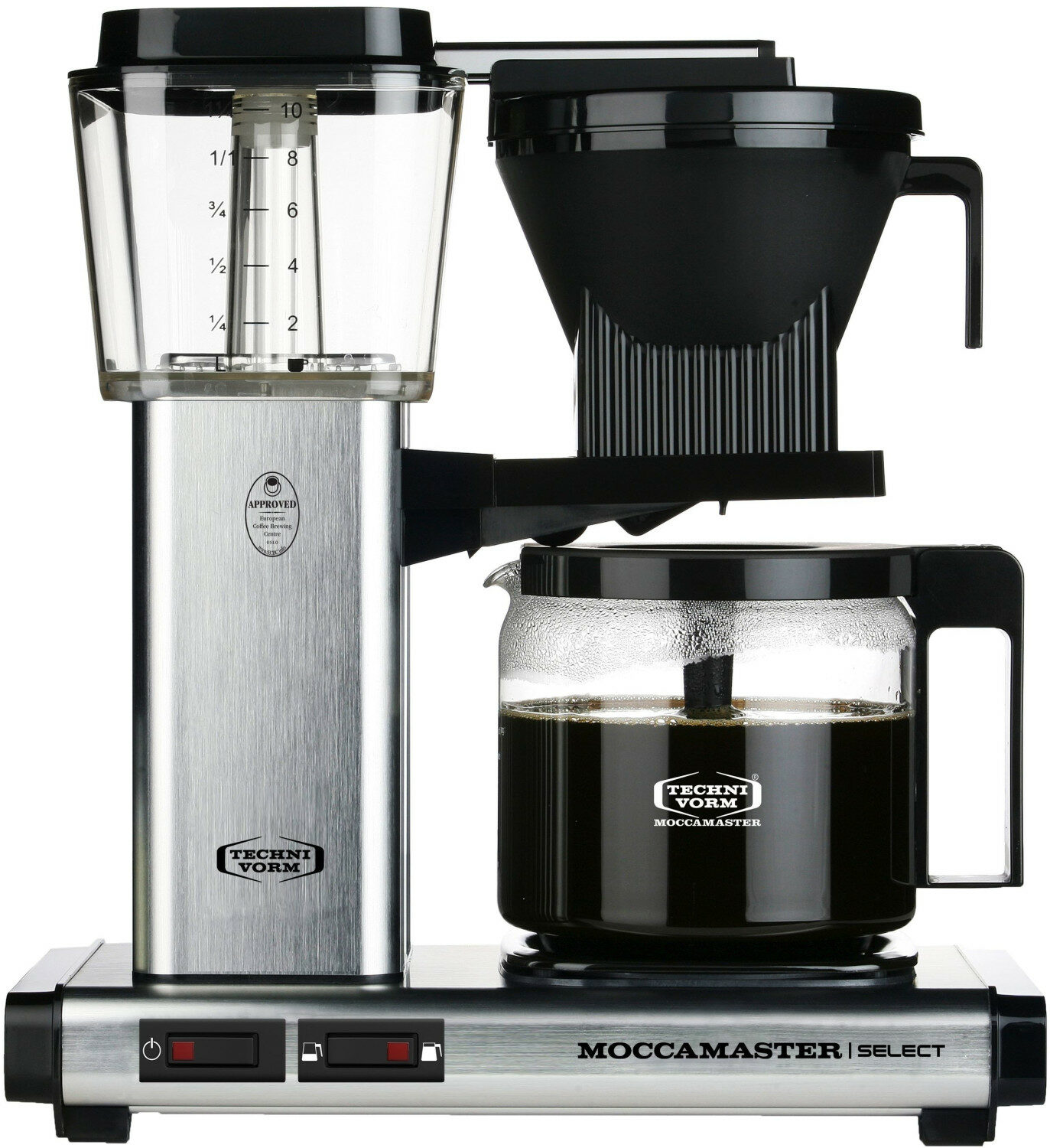 Cafetière électrique avec carafe de verre remplie de café